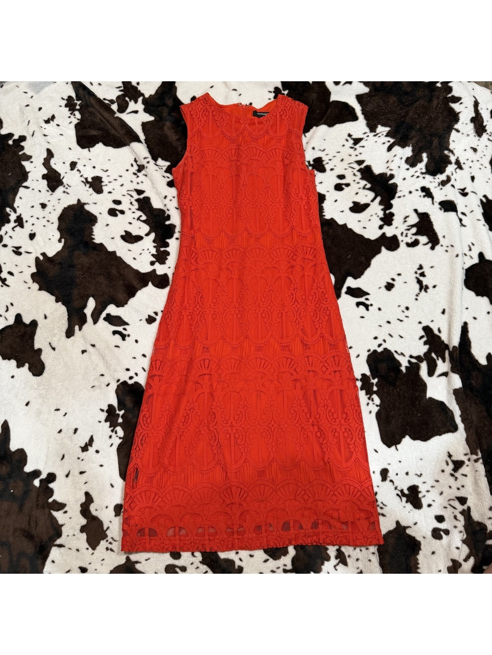 Sharagano Red Lace Sheath Dress Sleeveless Midi Cocktail Size 2